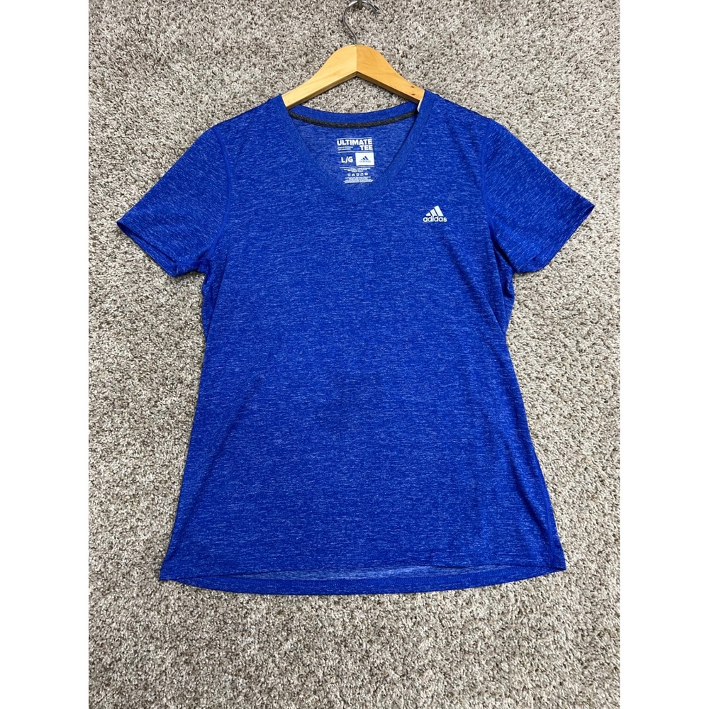 Adidas Ultimate Tee Womens Large Blue Heather Climalite V-Neck Athletic T-Shirt